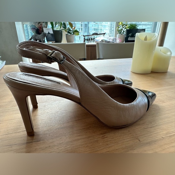 Tahari Podium leather sling back 2.5” heel—tan and black super cute!! - Picture 5 of 10